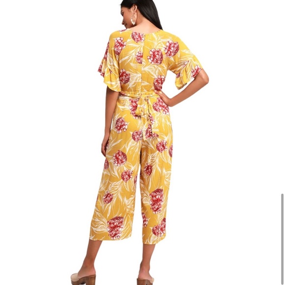 Lulus Garden's Glory Mustard Yellow Floral Print Culotte Jumpsuit - Picture 7 of 11